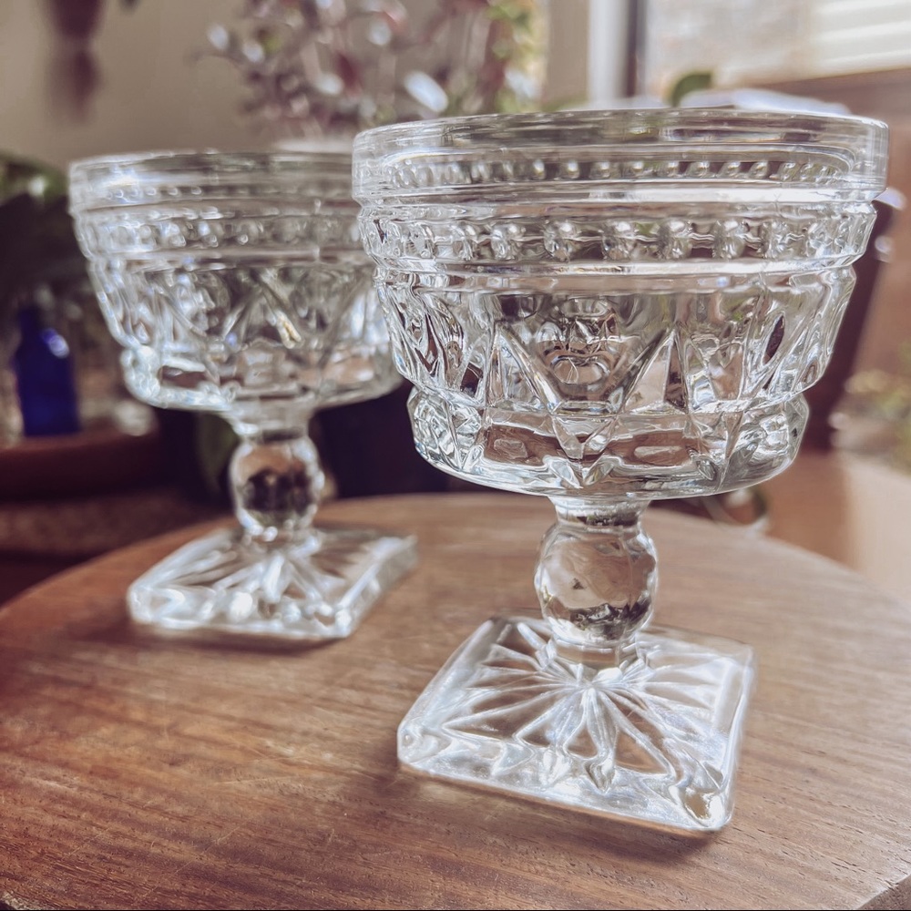 Vintage Colony Park Lane Clear Glass Champagne Coupe Goblets set of 2